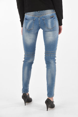 studded profile slim fit biker jeans
