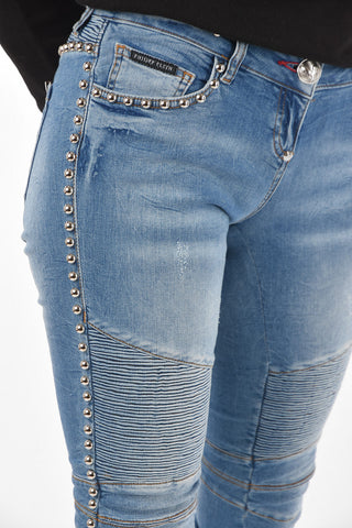 studded profile slim fit biker jeans