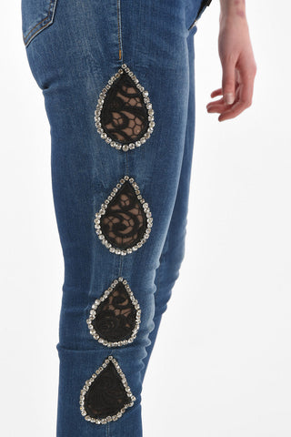Lace and Crystal Detail LOVE ME Jeggings
