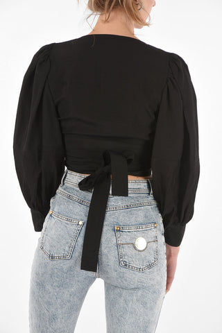 Balloon-sleeved Wrap Crop Top