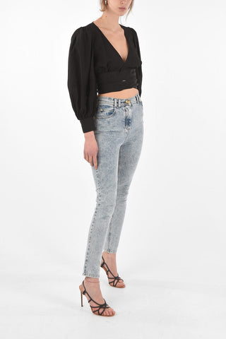 Balloon-sleeved Wrap Crop Top