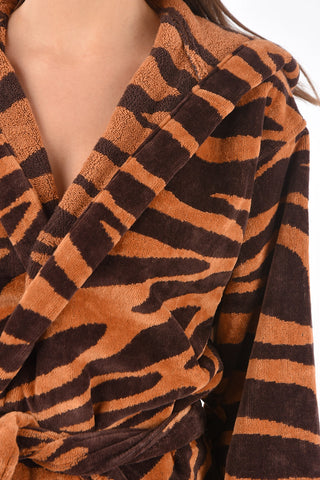 HOME zebra printed sponge bathrobe with hood