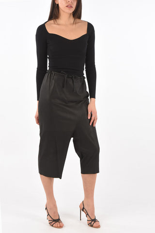 Pantaloni Asimmetrici in Pelle con Coulisse