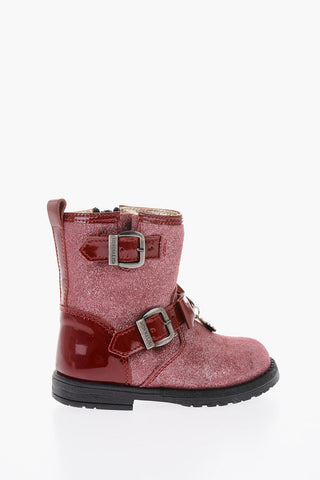 glitter biker booties with bow on the front