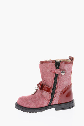 glitter biker booties with bow on the front