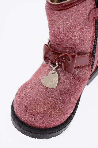 glitter biker booties with bow on the front