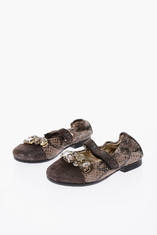python printed leather ballet flats with bezels