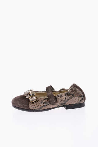 python printed leather ballet flats with bezels