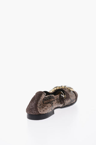 python printed leather ballet flats with bezels