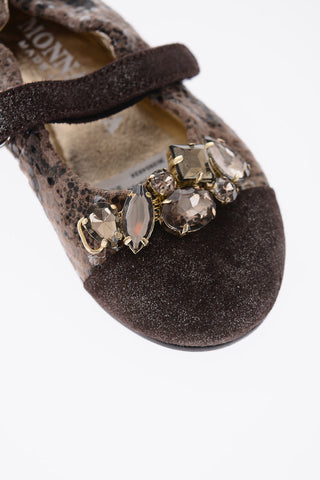 python printed leather ballet flats with bezels