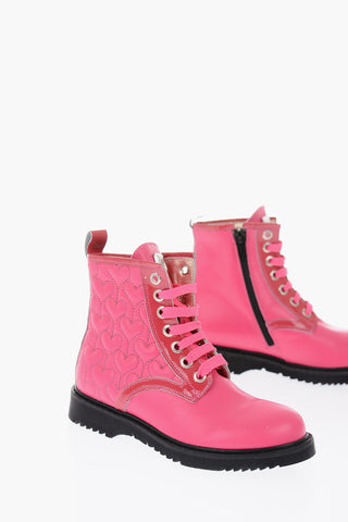 leather LOVE Combat boots with side zip