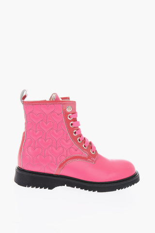 leather LOVE Combat boots with side zip