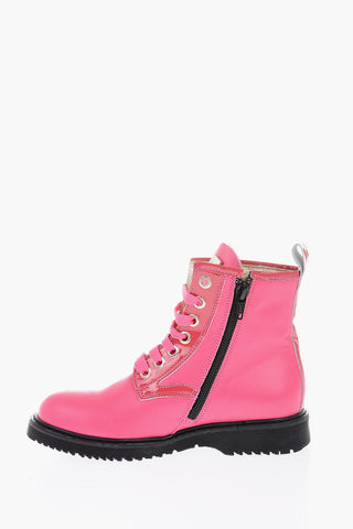 leather LOVE Combat boots with side zip
