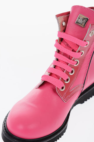leather LOVE Combat boots with side zip