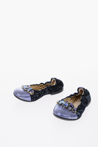 Damask patterned ballet flat with jewels