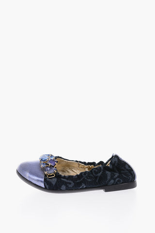 Damask patterned ballet flat with jewels