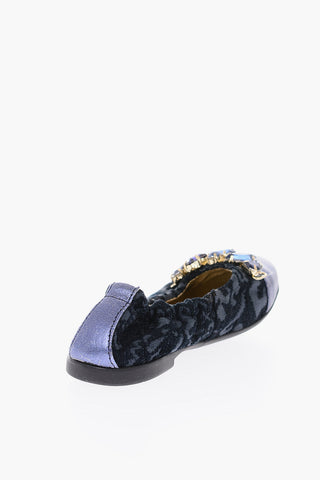 Damask patterned ballet flat with jewels