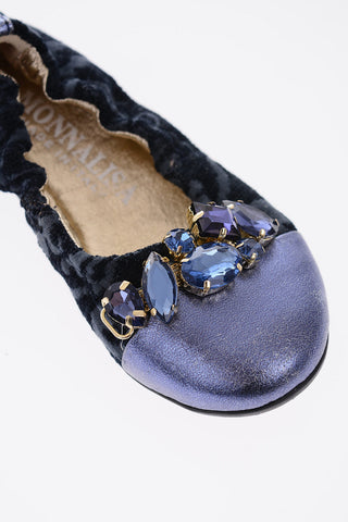 Damask patterned ballet flat with jewels