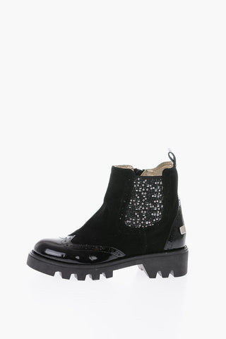 patent and suede leather boots with studs