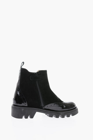 patent and suede leather boots with studs
