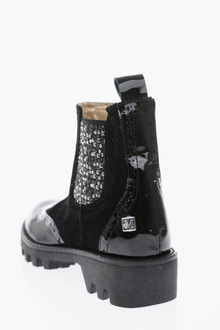 patent and suede leather boots with studs