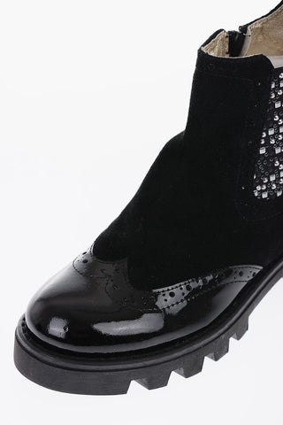 patent and suede leather boots with studs
