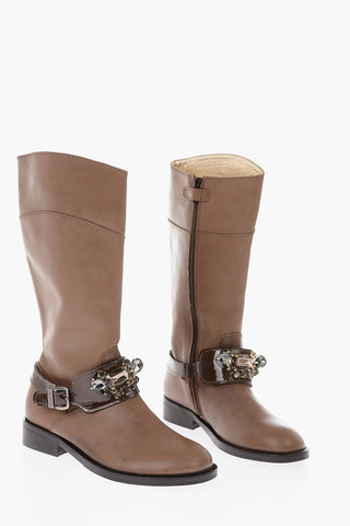 Stivali in pelle con zip laterale