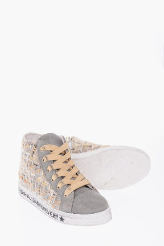 suede leather and fabric PARIS high top sneakers with side zip