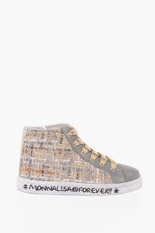 suede leather and fabric PARIS high top sneakers with side zip