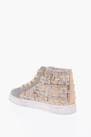 suede leather and fabric PARIS high top sneakers with side zip