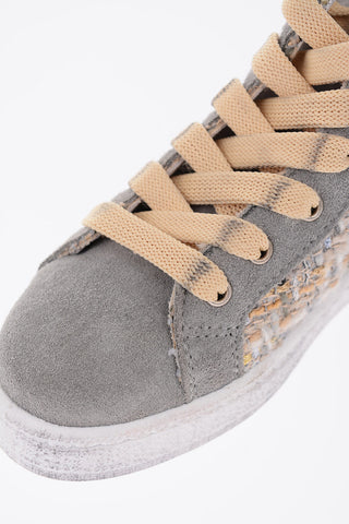 suede leather and fabric PARIS high top sneakers with side zip