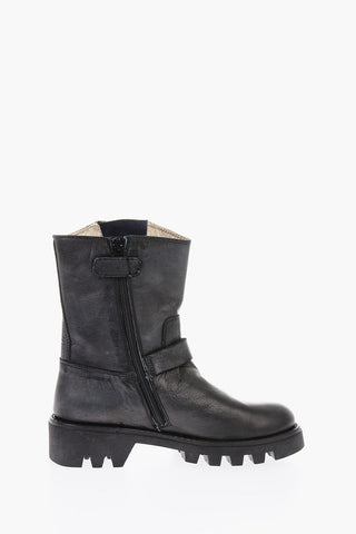 leather biker boots with side rhinestone detail