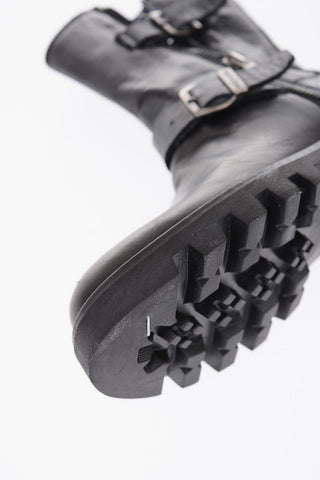 leather biker boots with side rhinestone detail
