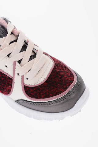 fabric sneakers with leather trimmings