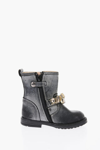 leather biker boots with with bezels
