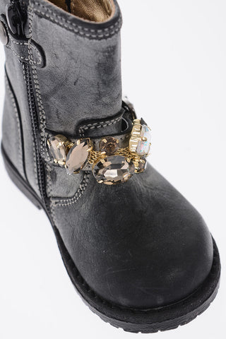 leather biker boots with with bezels
