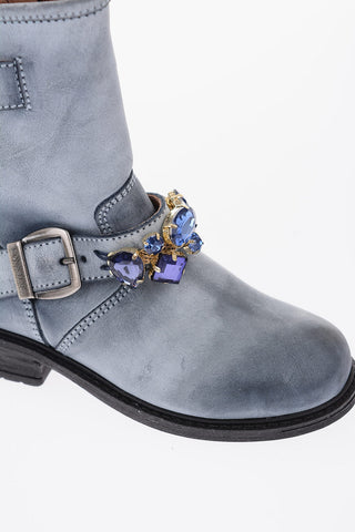 leather biker boots with with bezels