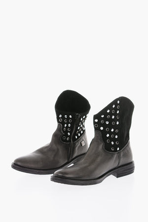 leather and suede western booties with jewels