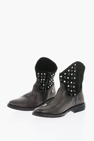 leather and suede western booties with jewels
