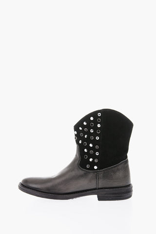 leather and suede western booties with jewels