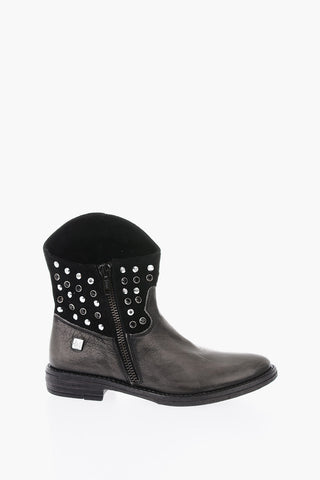 leather and suede western booties with jewels