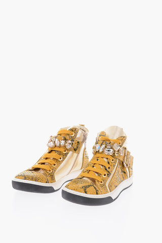 sneakers alte in pelle effetto pitone con castoni