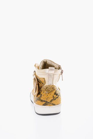 sneakers alte in pelle effetto pitone con castoni