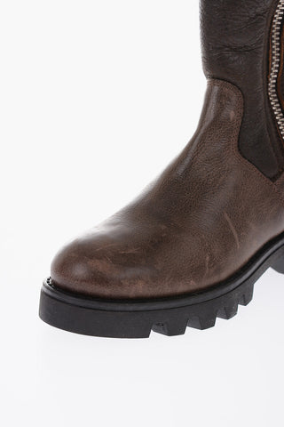 textured leather boots with real fur inner