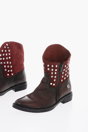 leather and suede wester booties with jewels