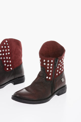 texani in pelle e suede con gioielli