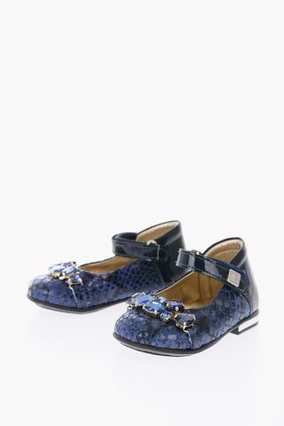 leather Mary Jane ballet flats with bezels and touch strap closure