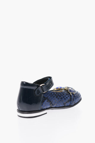 leather Mary Jane ballet flats with bezels and touch strap closure
