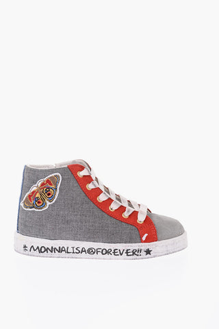 leather and fabric high top sneakers with side zip