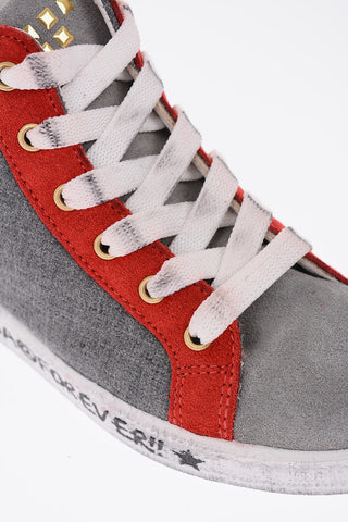 leather and fabric high top sneakers with side zip